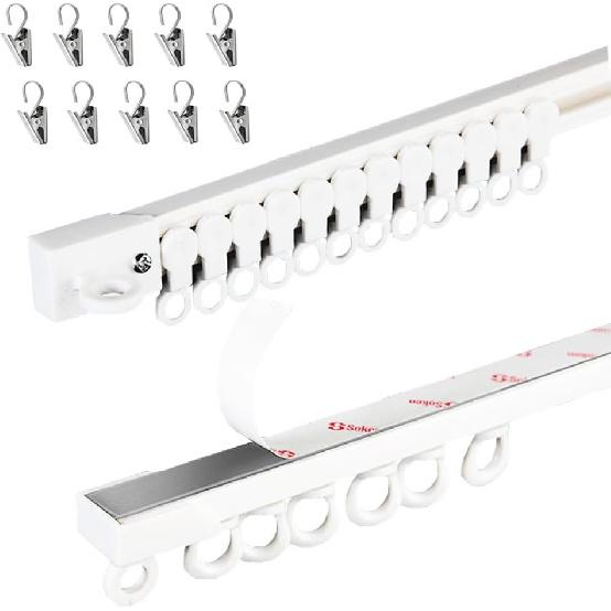 ZSLHXFZHJ Adhesive Curtain Track, Self Adhesive Ceiling or Wall Curtain Rail Set (80 Inch)-No Drill, Screws, or Tools Curtain Hangers, No Damage