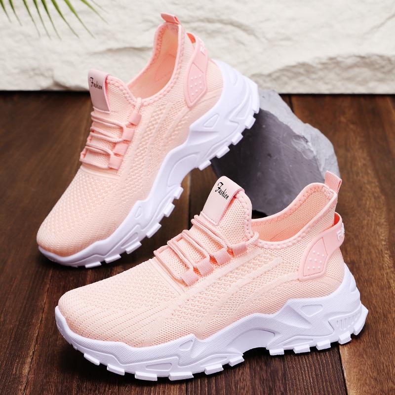 Fashion Women's Shoes 2025 Spring New Lace-up Breathable Mesh Non Slip Platform Sneakers Fly Woven Comfortable Flat Casual Shoes