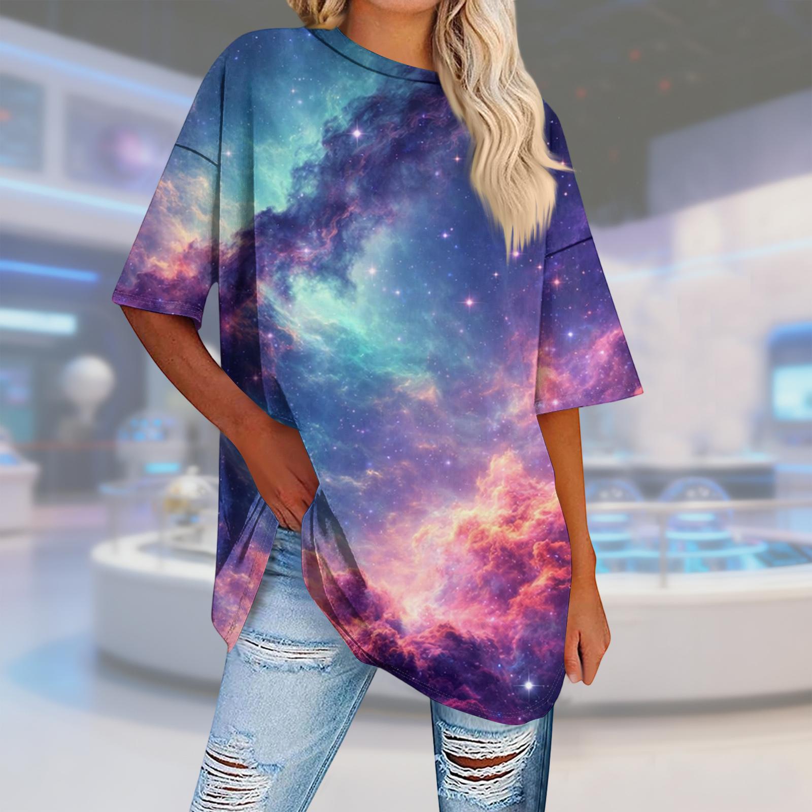 

Женская и мужская модная футболка с круглым вырезом, повседневная, с принтом, с коротким рукавом XXL циан