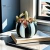 Halloween Pumpkin Decor Black And White Striped Ornament, Retro Style Resin Sturdy Indoor Desktop Decoration Tabletop Centerpiece, Ornament