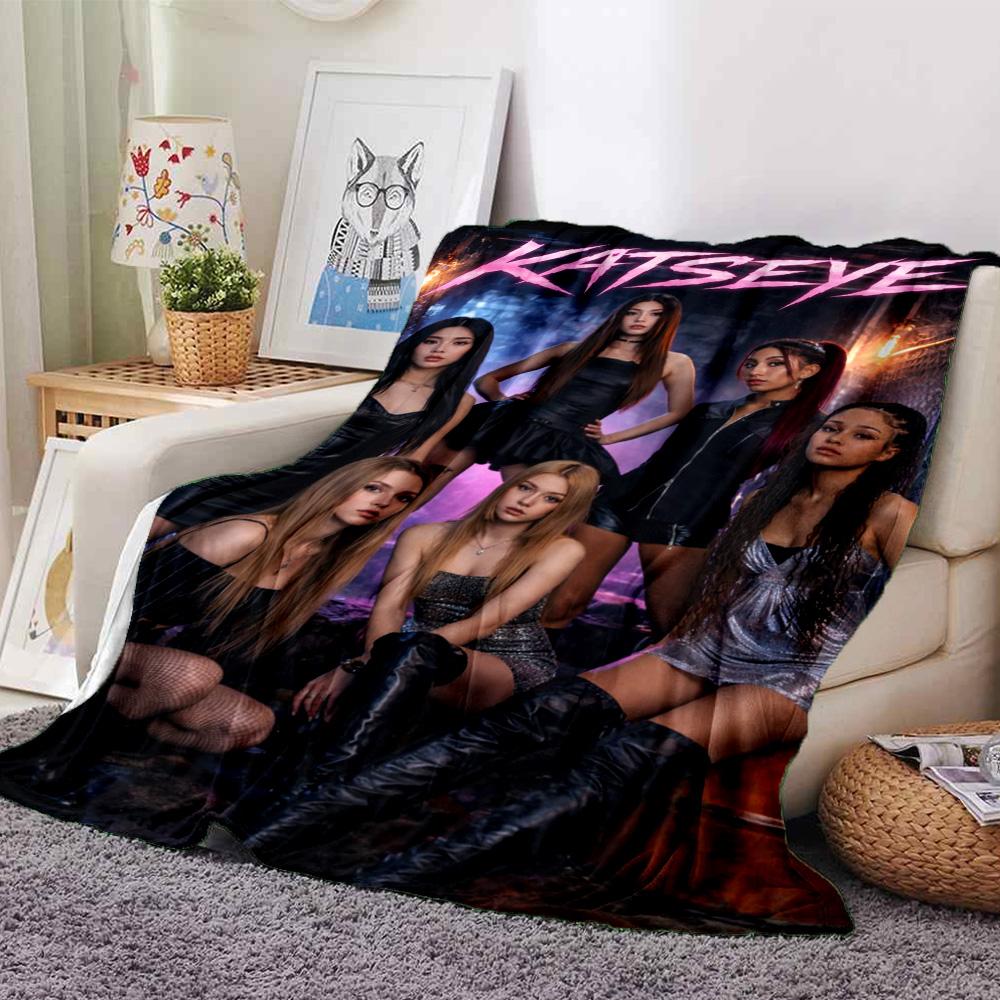 Katseye Girl Group Dark Style Portrait Print Flannel Blanket Soft Warm Throw Blanket K‑pop Fan Home Decor for Sofa Bedroom Travel