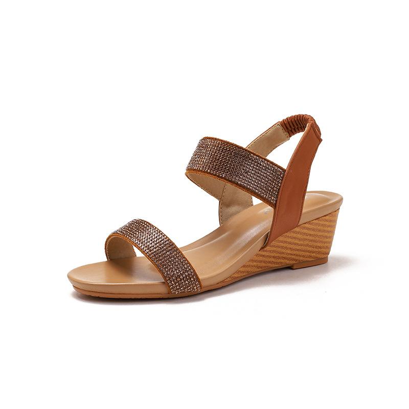 Böhmische Keilsandalen Damen neu ethnischer Wind Druckbohrer Wort mit offenen Zehen vielseitig Rom