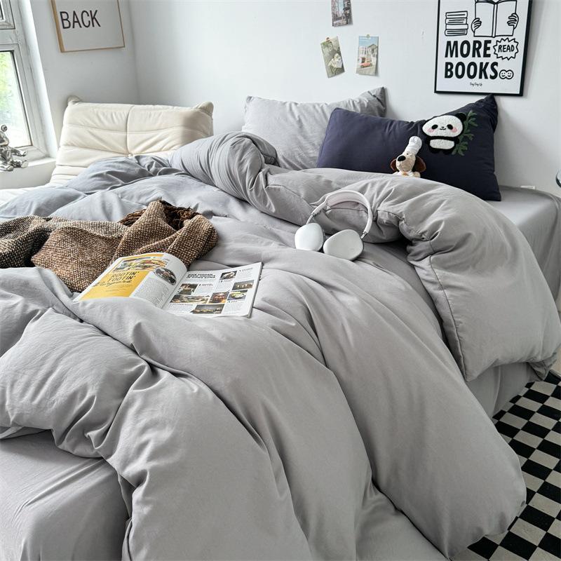Cotton 4pcs set can sleep naked, super soft pure cotton quilt cover, student dormitory three-piece set, bed sheet, bed hat