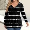 Women's Plus Size Shirt Long Sleeve  Print Top Pleated Casual V-Neck Top