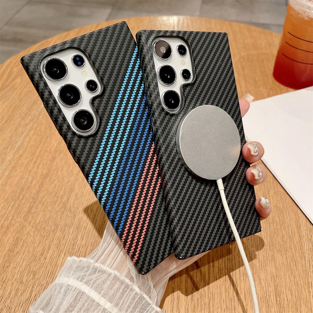 Carbon Fiber Texture Magnetic For Magsafe Case For Samsung S25 S24 S23 S22 Ultra Note 20 10 Plus Matte Ultra-Thin Hard PC Cover