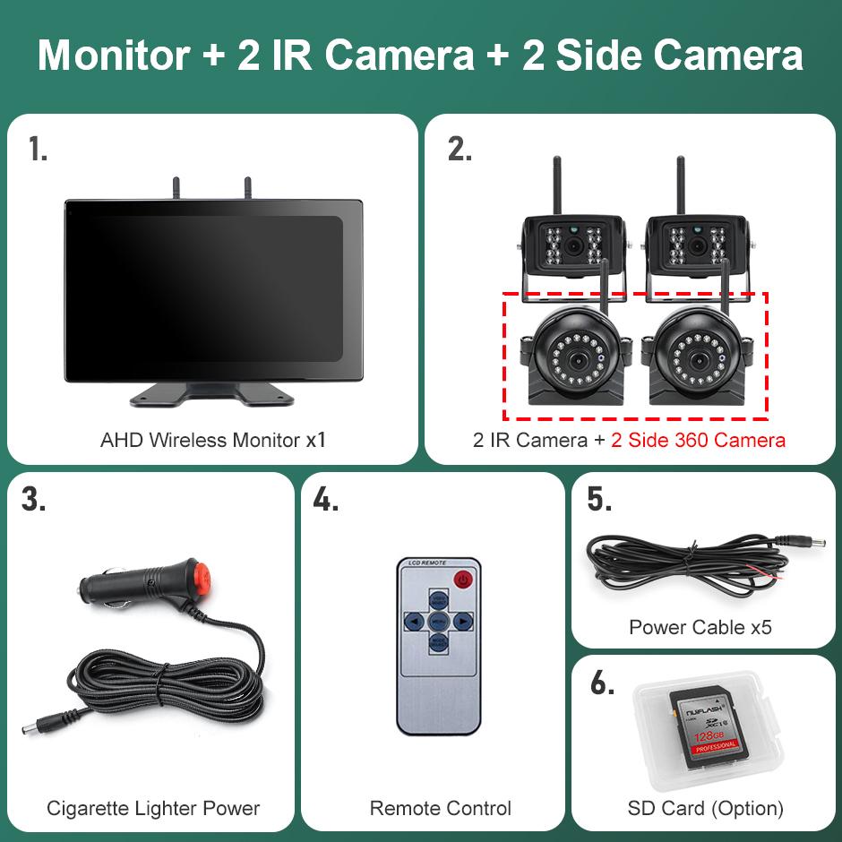 Wireless 10'' AHD Digital DVR Recorder Monitor Touch Screen with Rear/Front/Side Camera For Truck/Trailer/Bus/RV/Pickups/SUV/Van