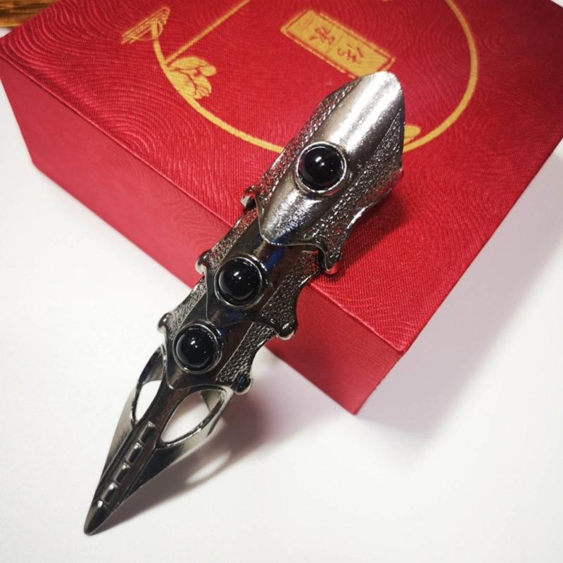 Gotycki Punk Rękawica Ręka Szkieletu Regulowany Metalowy Pazur Palca Szkielet Pełne Pierścienie na Palce na Halloween Cosplay i Imprezę