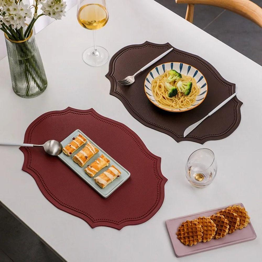 Retro Faux Leather Dinner Mat Waterproof Oil-resistant Placemat Nordic Style Thermal Insulation Mat Kitchen Use