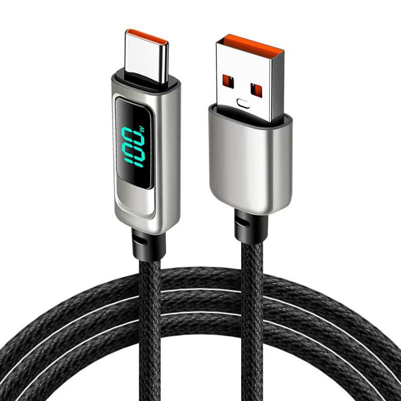2025 Nylon Braided Fast Charging Type-C Cable with Digital Display, Zinc Alloy, 100W, Compatible with Multiple Models