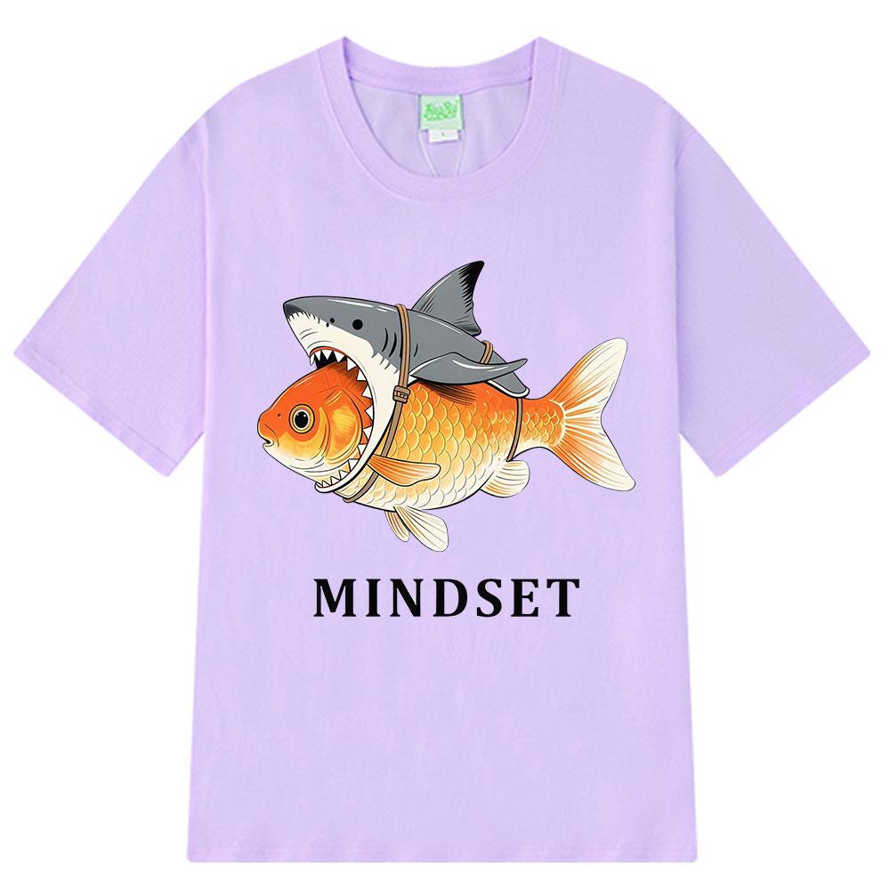 Mindset Goldfish Funny Shark Fin Harness Design T-Shirt Men Women Casual Vintage T Shirt Short-sleeved Harajuku Hip-hop T-shirts