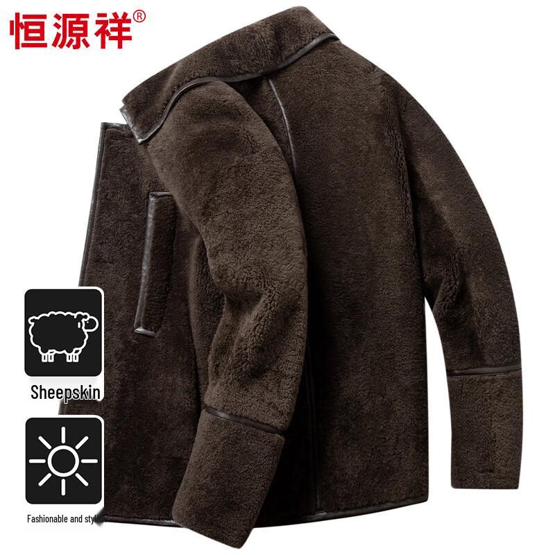 

Hengyuanxiang Men s Sheepskin Leather Fleece-Lined Jacket 2XL 180/100A