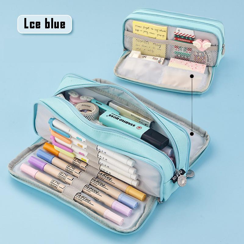 

Пенал большой емкости, двухсторонняя холщовая сумка для ручек, сумка для хранения канцелярских принадлежностей светло-синий