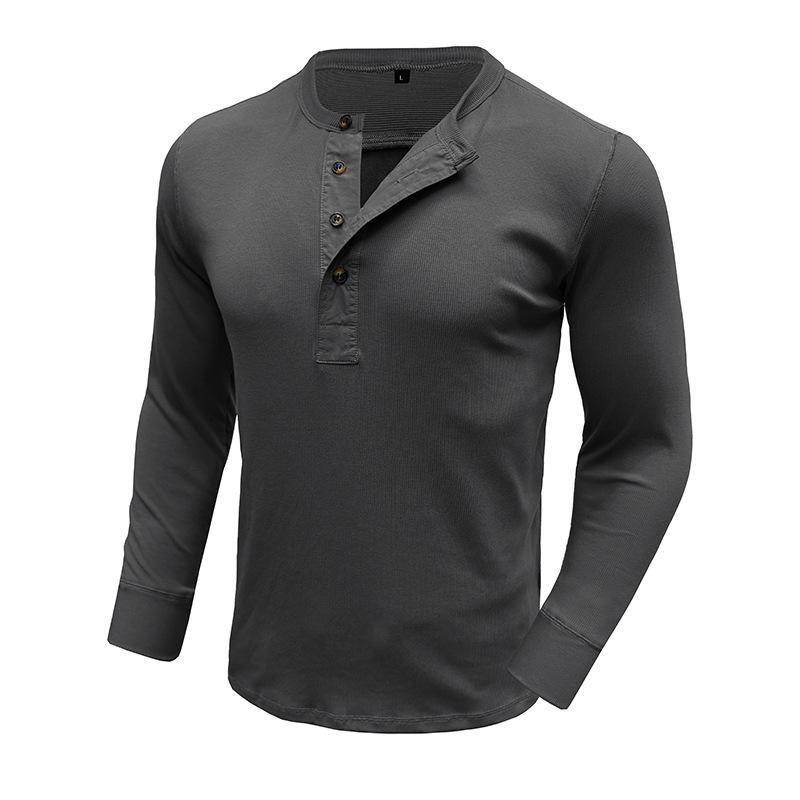 Mens Long Sleeve Crew Neck Fitted Casual Solid Henley T Shirt Top