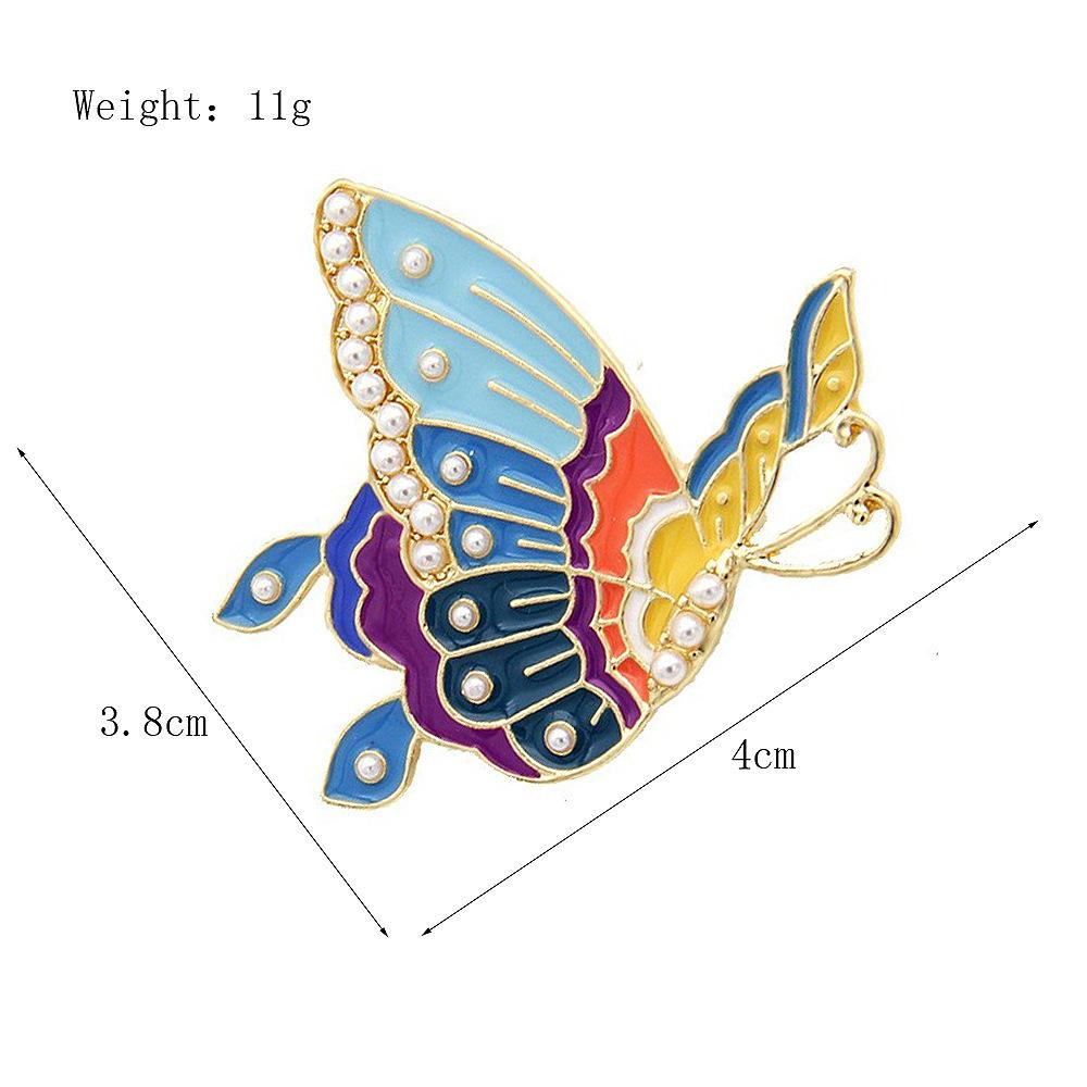 Enamel Butterfly Pearl Brooch Hanbok & Cheongsam Accessory Vintage Drop Oil Couple Pin Holiday Gift Long-lasting Color Accessory