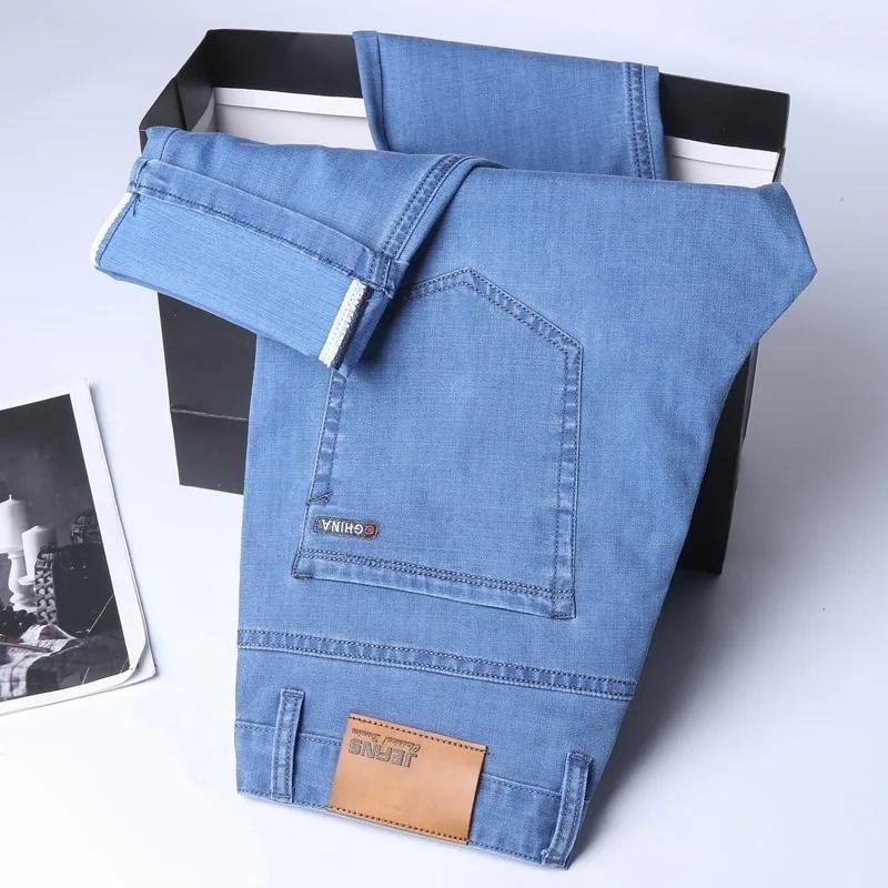 Summer Lightweight Ice Silk Jeans for Men, Loose Straight Leg Stretch Casual Business Plus Size Comfortable Trendy Pants