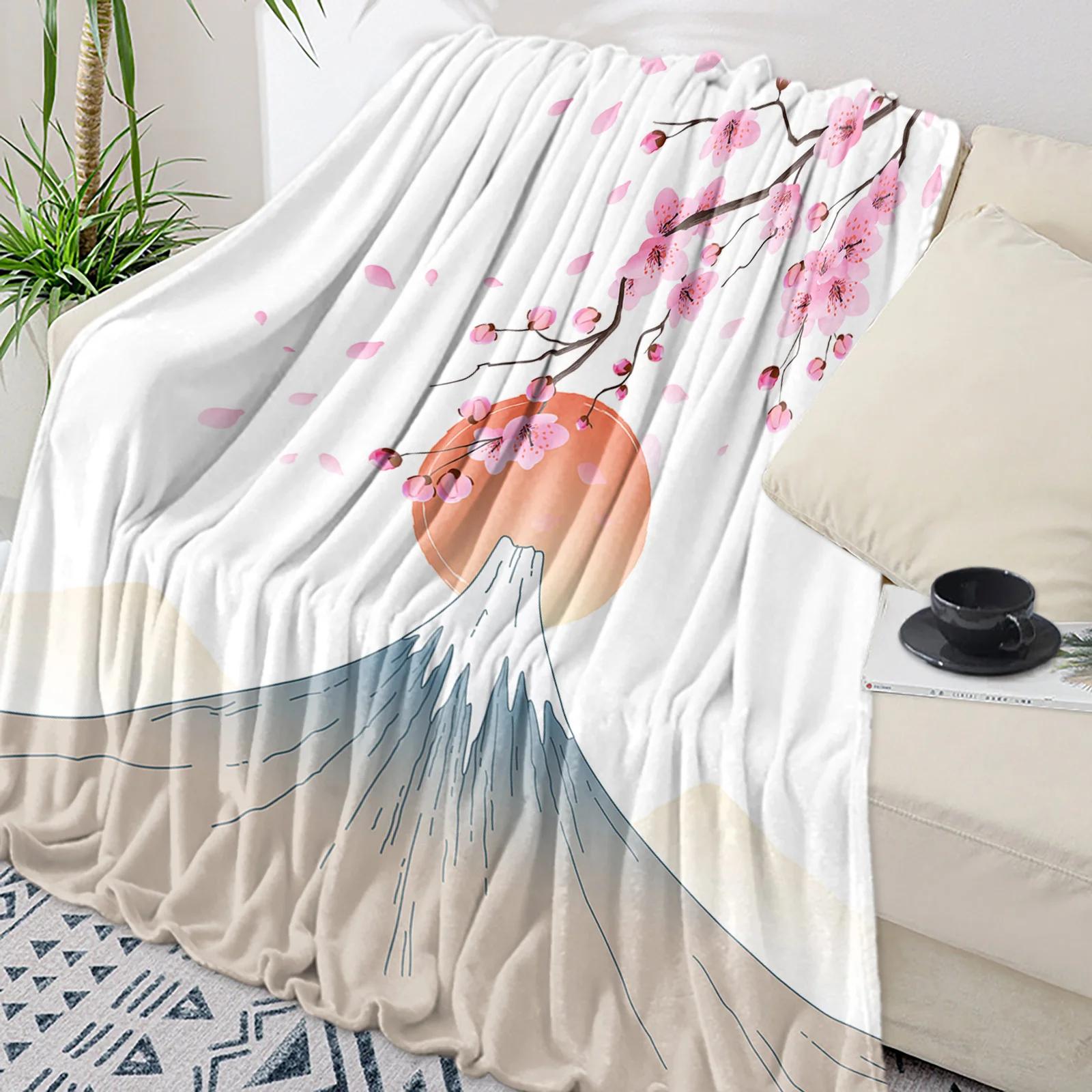 

Cherry Blossom & Plum Branch Print Throw – Soft Pink & White Flannel Blanket for Bedroom Decor or Bed 30x40in