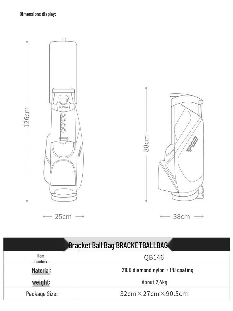 PGM Golf Stand Bag: Unisex, 14-Slot, Double Straps, Lightweight & Portable.