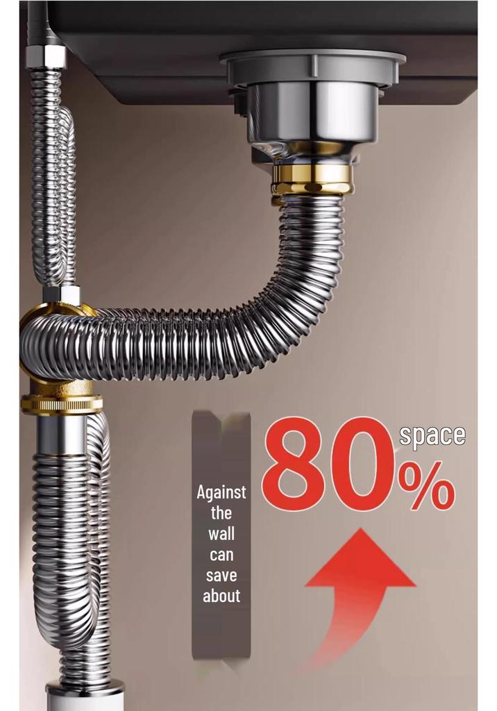 Stainless Steel Double Bowl Kitchen Sink Drain Pipe Set with Anti-odor Feature