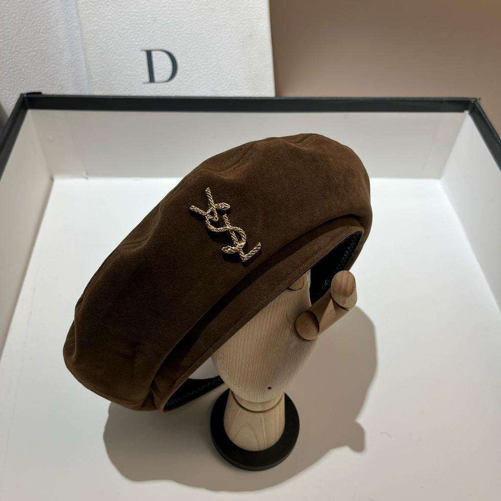 Vsl Paris Catwalk Autumn Octagonal Beret High Quality Big Hat Frosted Leather Painter Hat