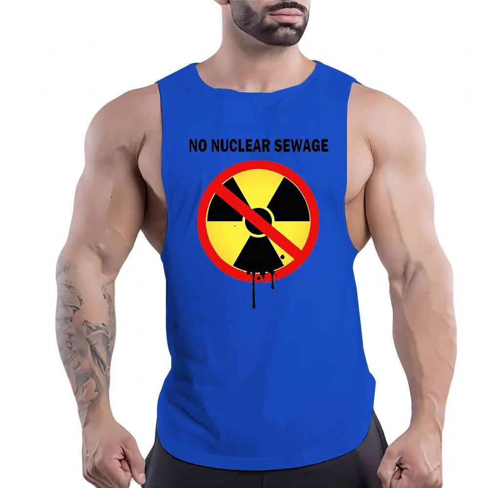 Letní pánské fitness venkovní tílko s kulatým výstřihem, grafika jaderné kontaminace, 2D potisk, vícebarevné, prodyšné tričko bez rukávů