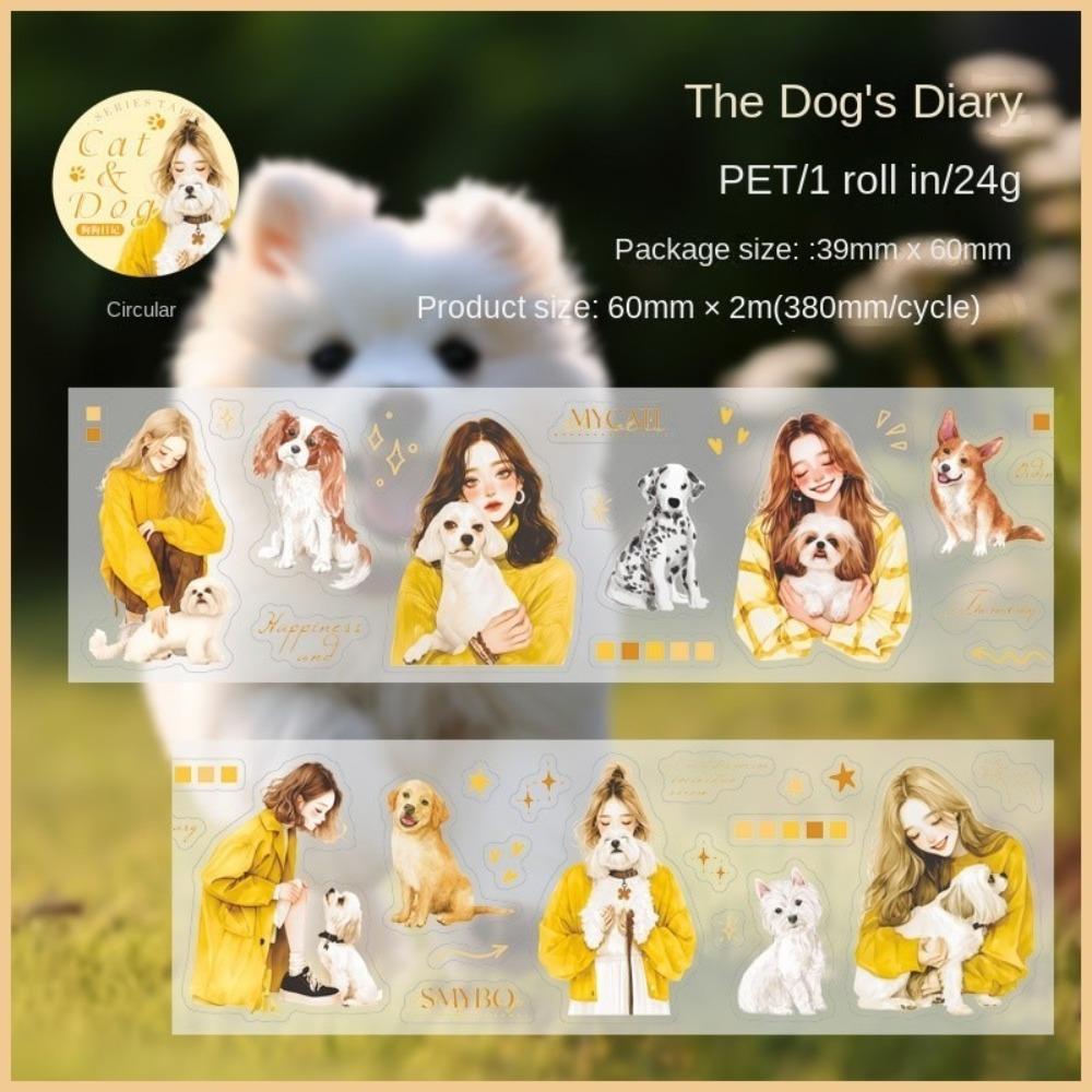 60mmx2m Cute Diary Paper Tape Girl with Pet Clothing Waterproof Tape Trendy Scrapbook Set