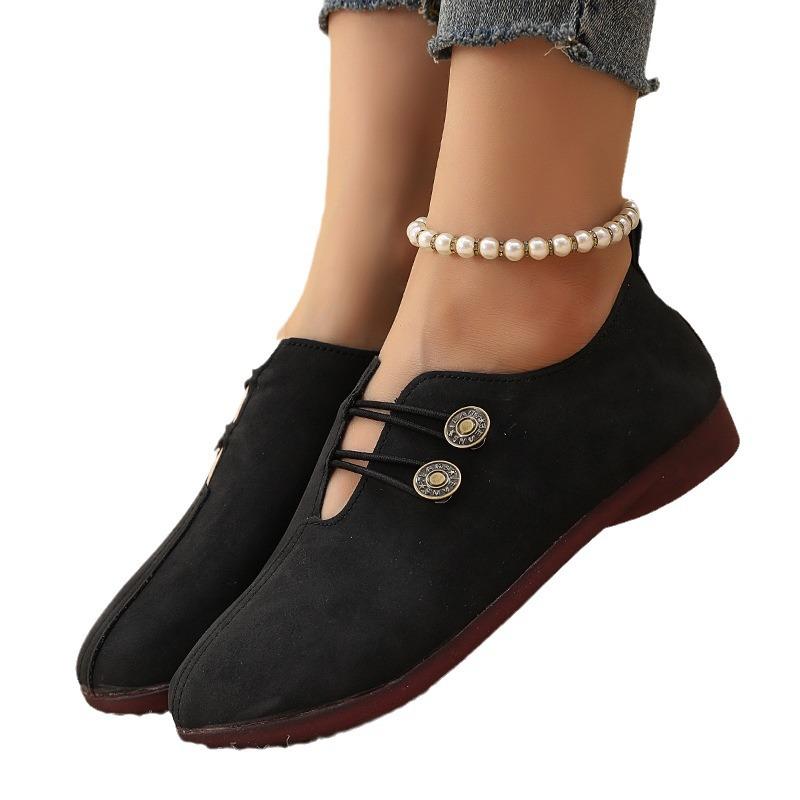 Flat-bottomed Casual Autumn Buckle Decoration Solid Color Soft-soled Single Shoes Large-size Casual Women's Shoes