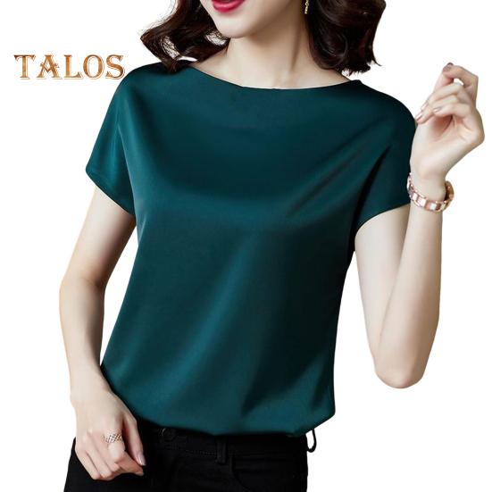 

Женская летняя рубашка с круглым вырезом и короткими рукавами, повседневные топы, однотонные свободные покроя, пуловеры из гладкой ткани, топы, рабочая одежда 2XL зелёный