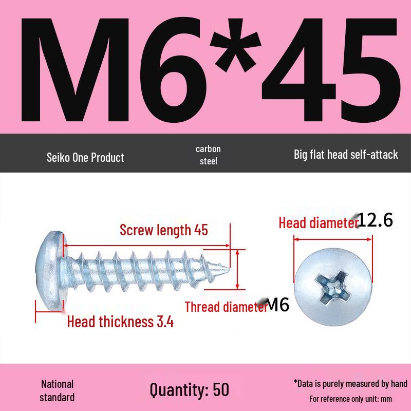 Galvanized M3 Phillips Flat Head Self-Tapping Wood Screws, High-Strength, Large Head