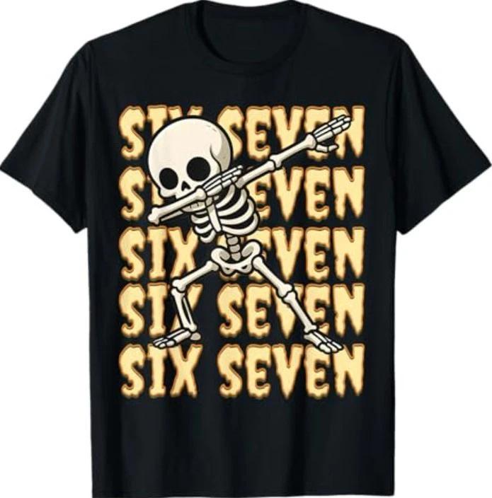 67 Halloween Funny Six Seven Meme Brainrot Skeleto T-Shirt XL