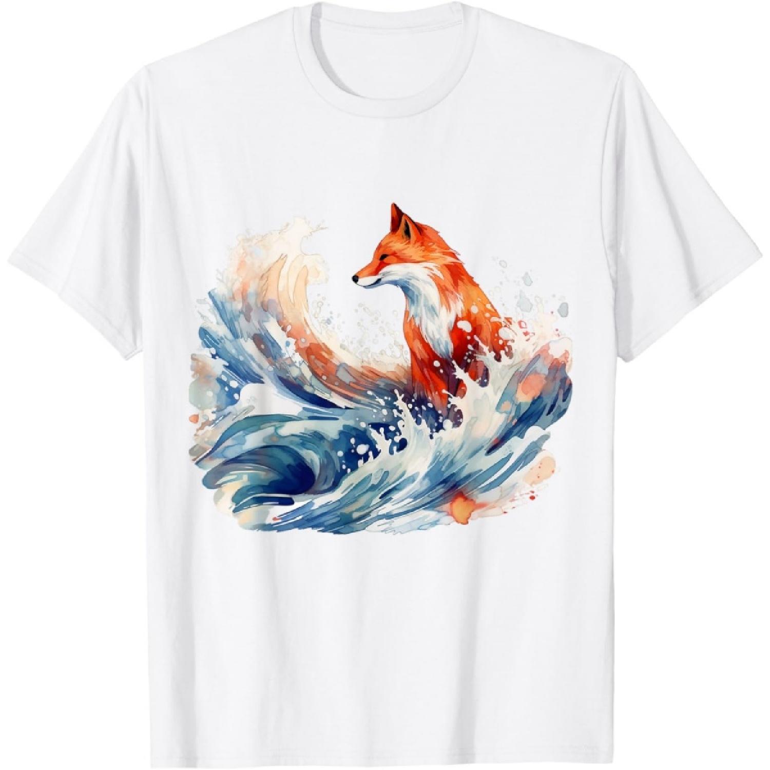 

Fox Wave Artwork, Animal Art, Fox T-Shirt XXXXXL білий