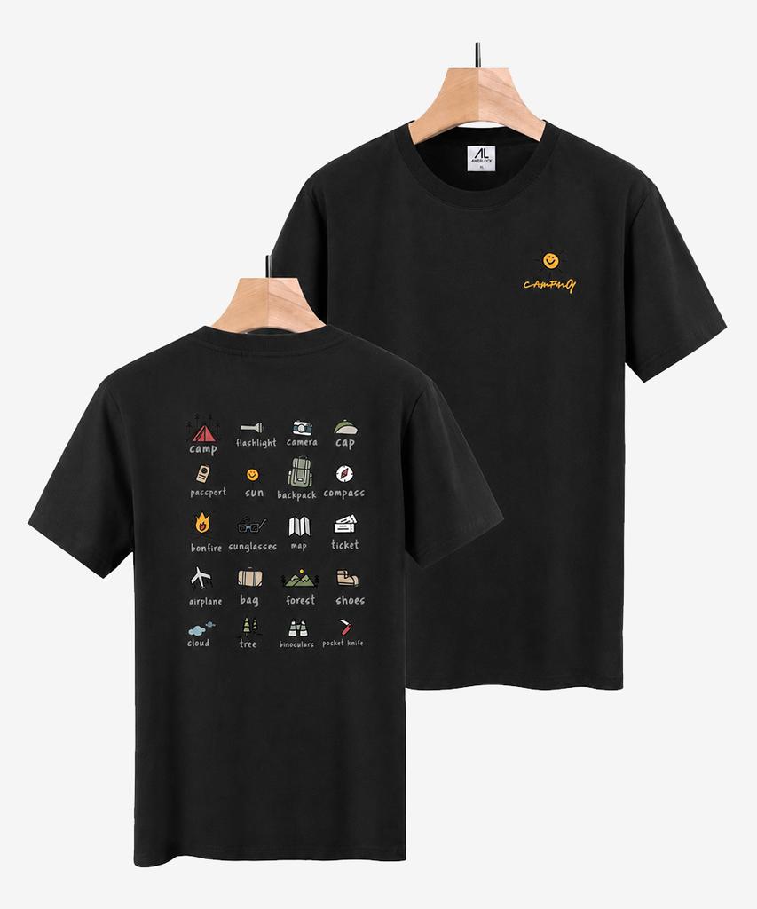 Embeullug Premium Cotton Spandex Round Short Sleeve T-Shirt For Camping Trip (5 Colors) (Type B)