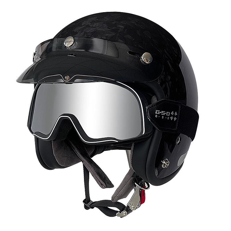 3C Certified Retro Harley Carbon Fiber Motorcycle Helmet, Unisex All-Season Winter Half Helmet