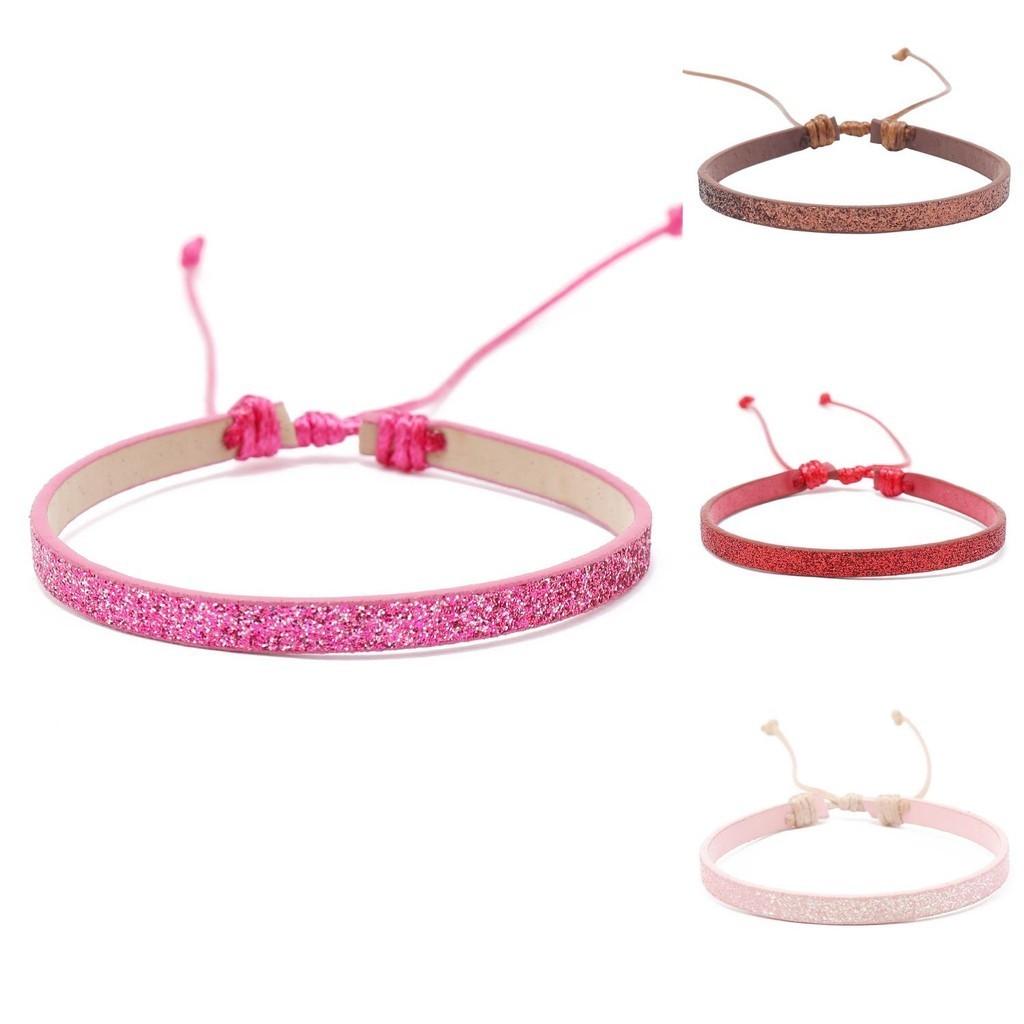 Colorful Sparkly Pu Leather Handmade Pullable Women's Bracelet Simple And Artistic European And American Style