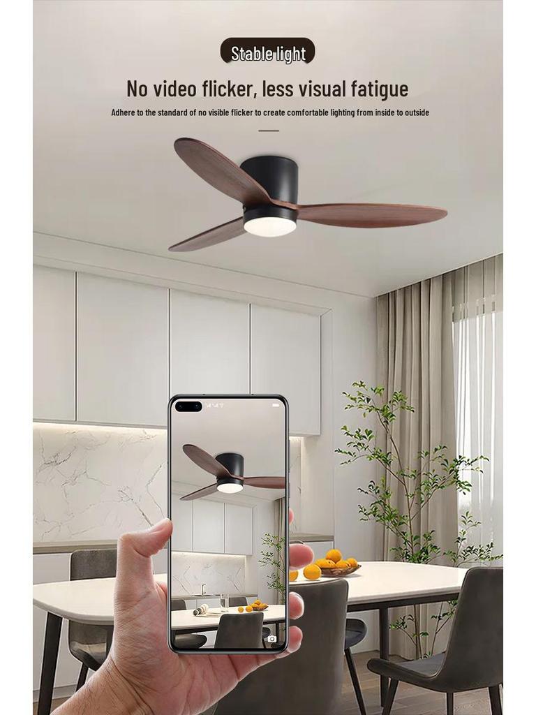 Simple Wooden Ceiling Fan Light for Living Room, Bedroom, or Restaurant with Integrated Lighting and Wooden Fan Blades