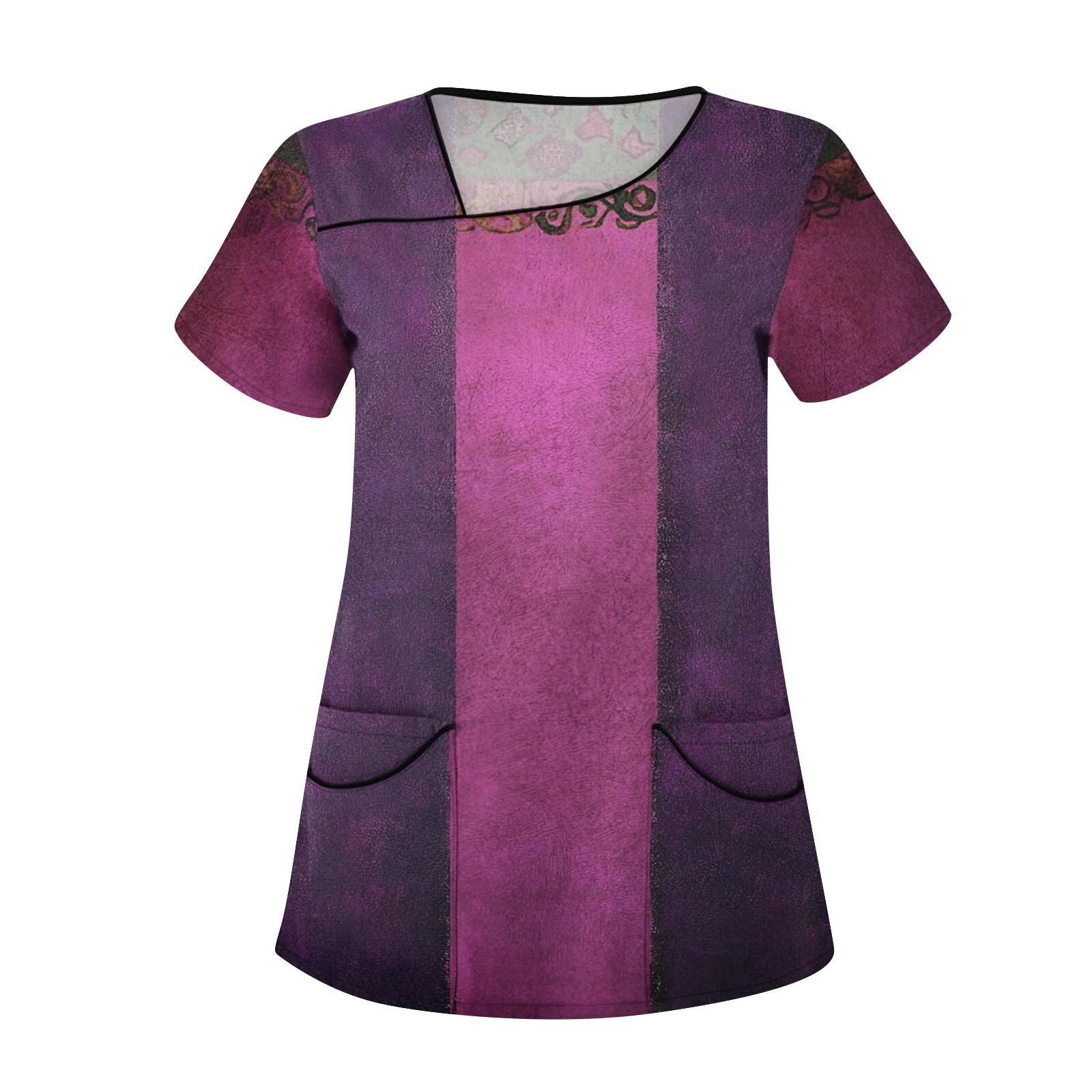 

Женская повседневная рабочая одежда с короткими рукавами и наклонным воротником с принтом и двойными карманами XL фиолетовый