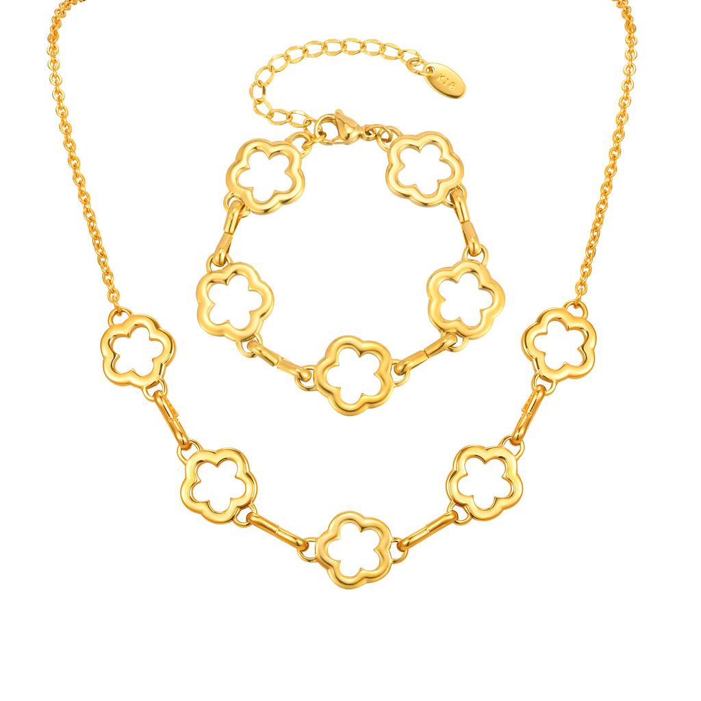 Wind Lady Exquisite Stainless Steel Hollow Flower Necklace Necklace Bracelet, Jewelry Nc-2312