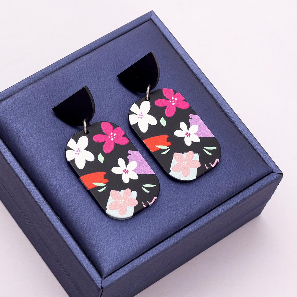 Colorblock Lightweight Acrylic Flower Earrings - Retro Party Jewelry for Women