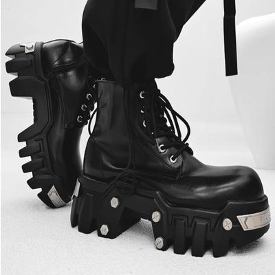 Fashion 2024 All-Matching Punk Shoes For Men Solid Color Lace-Up Knight Female Dark Metal Decoration Muffin Platform Ankle Boots Cool