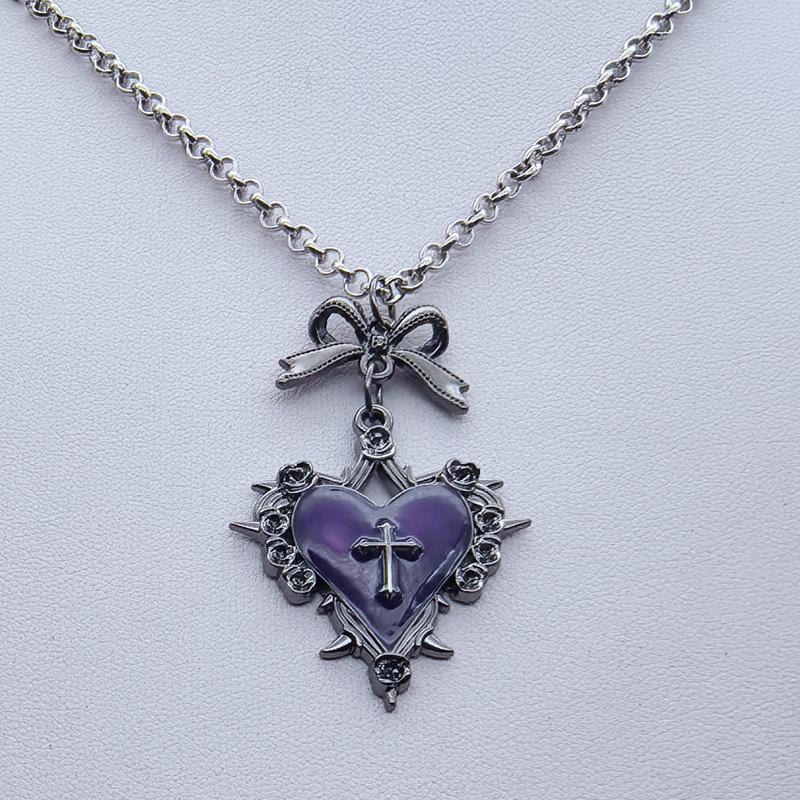 Gothic Y2K Subculture Red Heart Thorns Pendant Necklace