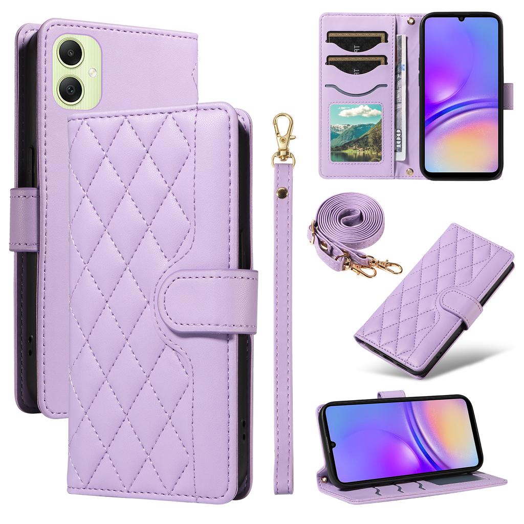 For Samsung Galaxy A05 4G Case Wallet Rhombus Leather Phone Cover with Shoulder Strap,Wrist Strap
