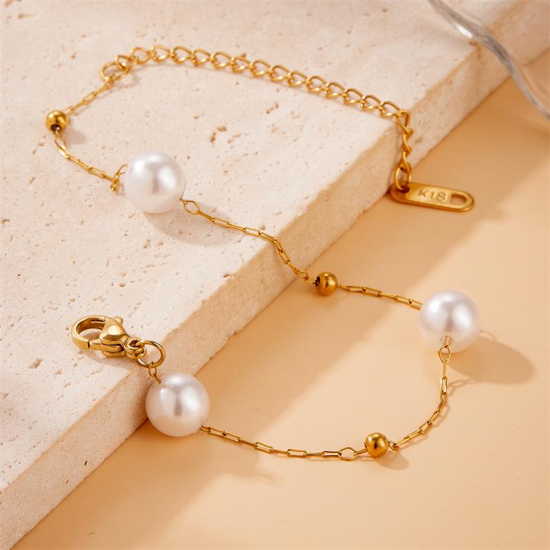Gold Station Pearl Jewelry Set Necklace Bracelet