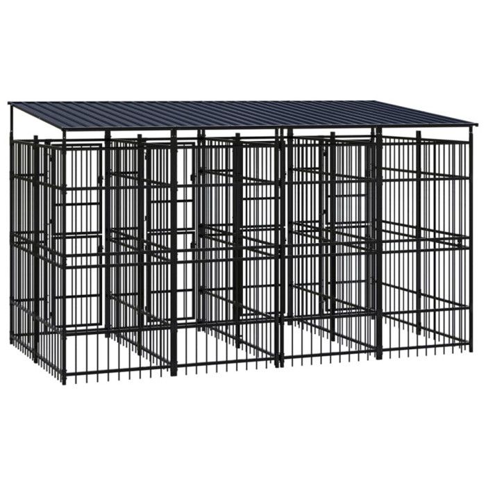 VidaXL Outdoor Kennel with Roof for Dogs Steel 7.37 M² Cage Enclosure 3097949
