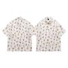 Camisa de manga curta com lapela floral damasco, temperamento simples retrô, design estilo Hong Kong, para homens e mulheres, para parecerem magros no verão