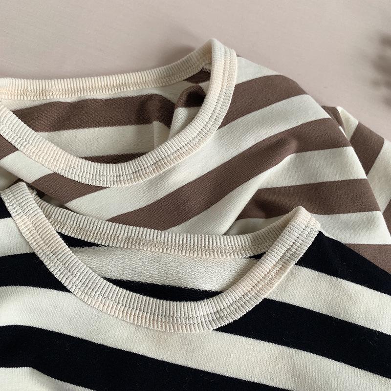 Korean Style Girls' Striped Long-Sleeve T-Shirt - Trendy Toddler Casual Top for Spring & Autumn 2025