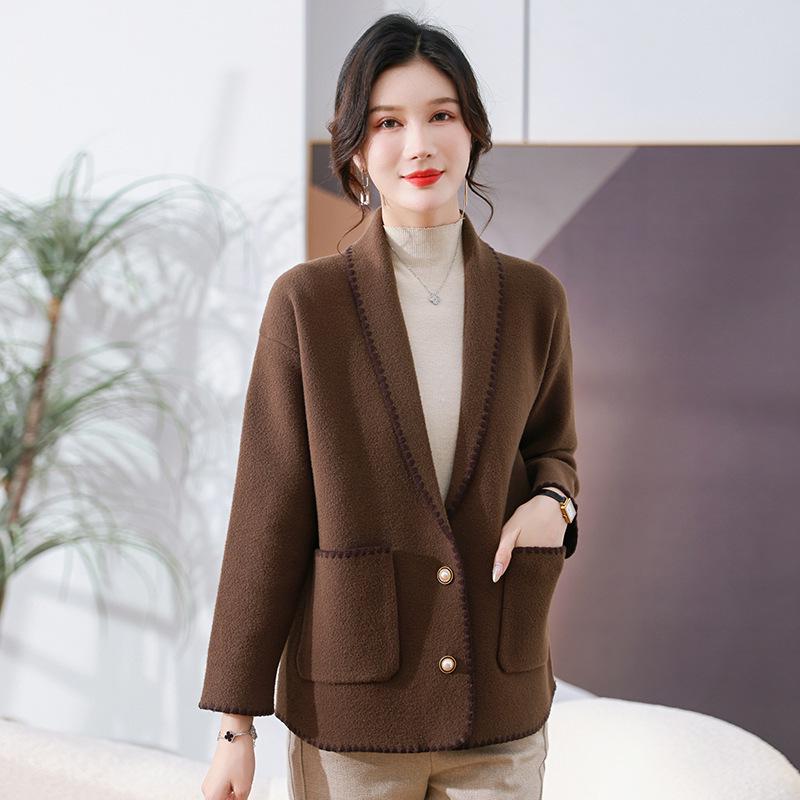 

2026 Spring Cardigan Sweater Jacket for Middle-aged Women - Short Style for 40s & 50s, Perfect for Autumn and Winter M (Recommended for 48-53kg) кофейный