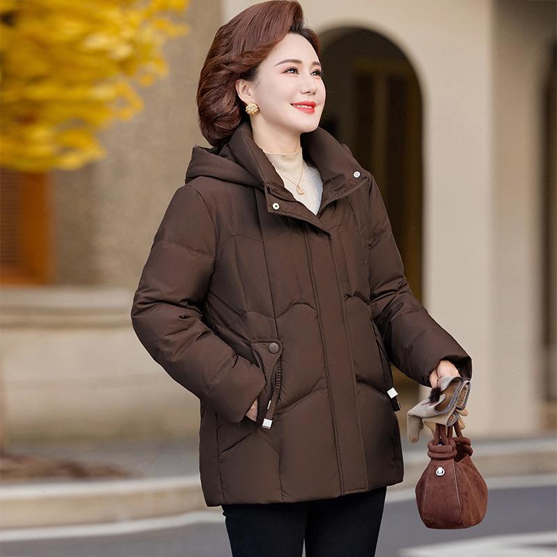 High-end mother down jacket medium and long foreign style new winter thickened warm white duck down jacket for the elderly