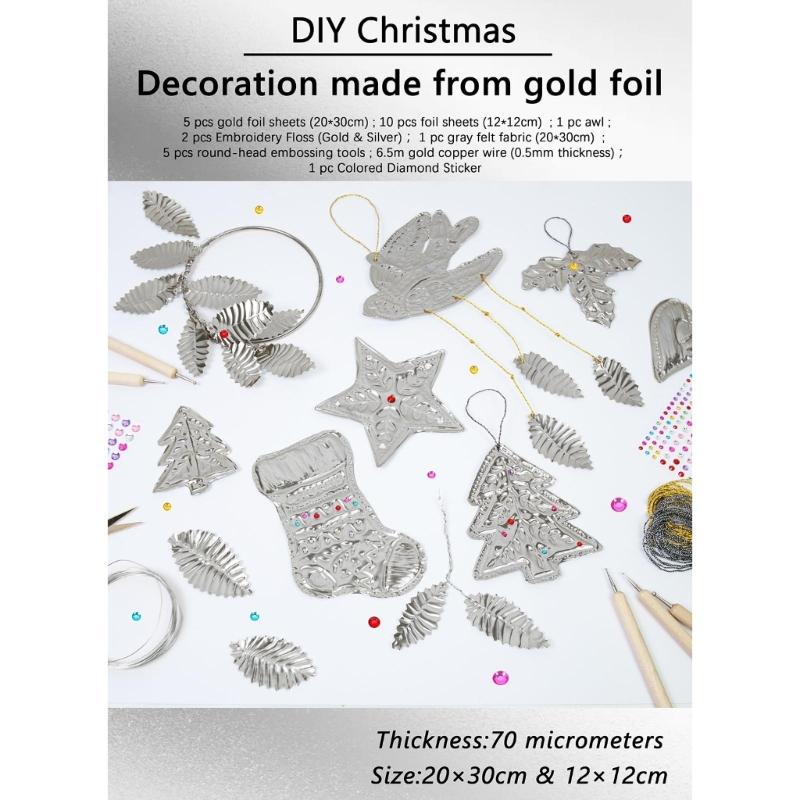 Handmade Aluminum Foil Holiday Decorations Set Foil Embossed Christmas Ornament For Home And Office Christmas Tree