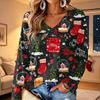 Women's V-Neck Long Sleeve Christmas Print Lightweight Blouse for Spring and Summer
