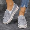 Fashion Women's Gold Silver Bowtie Sequin Flats Shiny Crystal Thick Sole Platform Loafers Ladies Light Comfort Non Slip Casual Shoes