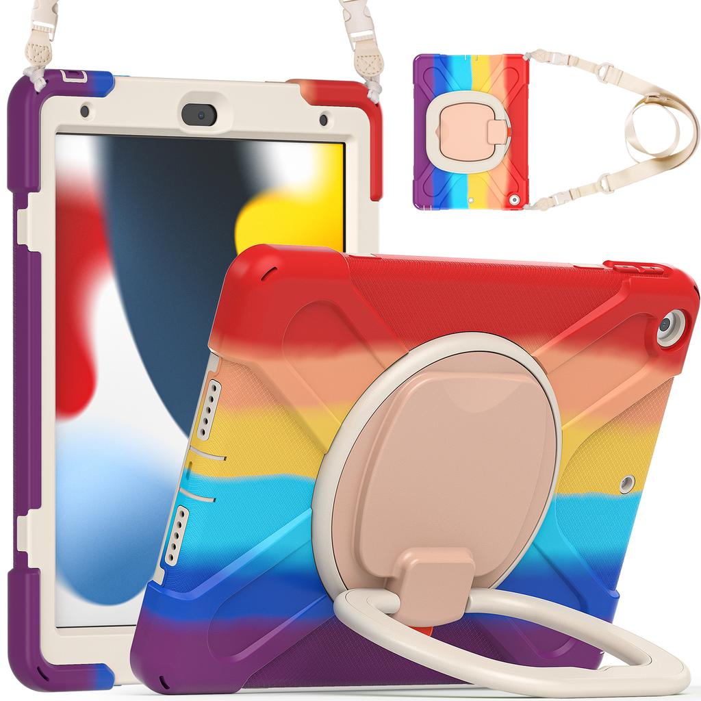 360 Rotating Kids Case Universal for IPad 10.2 2019 2020 2021 7th 8th 9th Generation Heavy Duty Stand Cover with Shoulder Strap